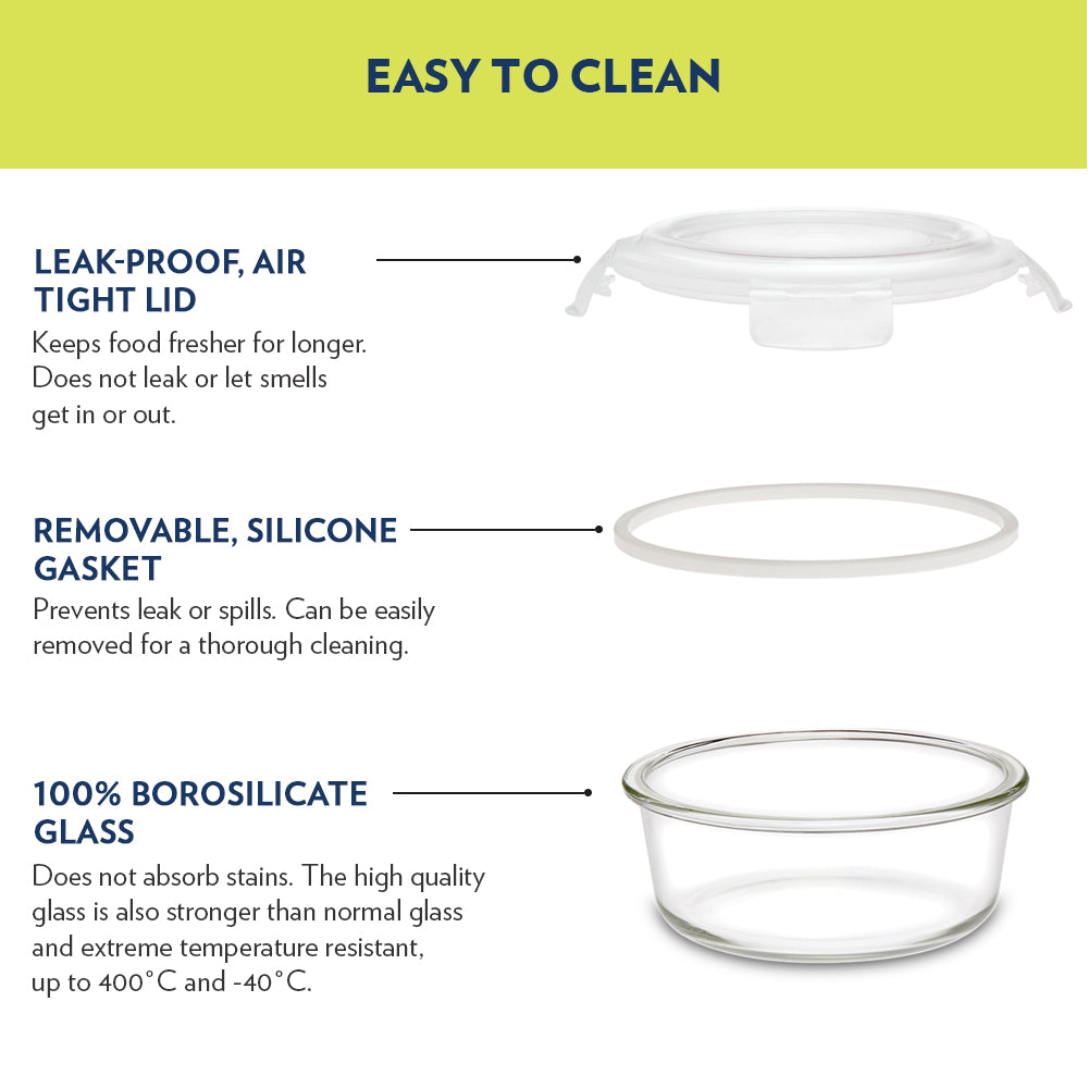 Borosil Klip n Store 240 ML Round Glass Container | Transparent | 1 Pc