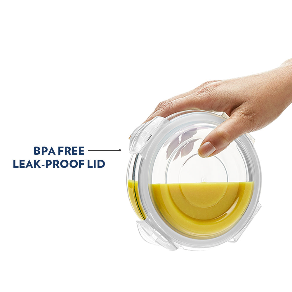Borosil Klip n Store 240 ML Round Glass Container | Transparent | 1 Pc