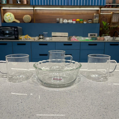 Borosil Grace Glass Tea set |Transparent | Set of 8 Pcs
