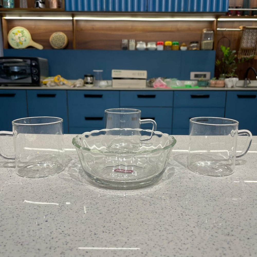 Borosil Grace Glass Tea set |Transparent | Set of 8 Pcs