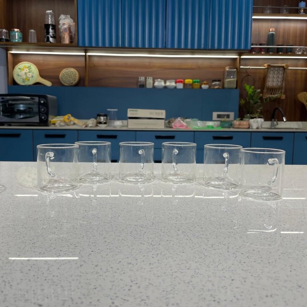 Borosil Grace Glass Tea set |Transparent | Set of 8 Pcs