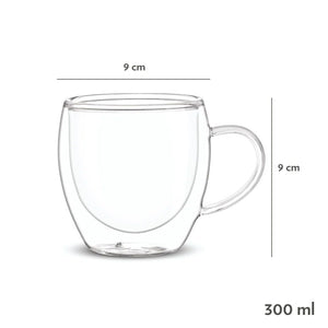 Borosil Java 300 ML Double Wall Glass Mug | Transparent | Set of 2 Pcs