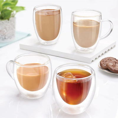 Borosil Java 300 ML Double Wall Glass Mug | Transparent | Set of 2 Pcs