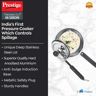 Prestige Nakshatra Duo Plus Svachh Hard Anodised Aluminium Pressure Cooker | Induction Compatible | Black