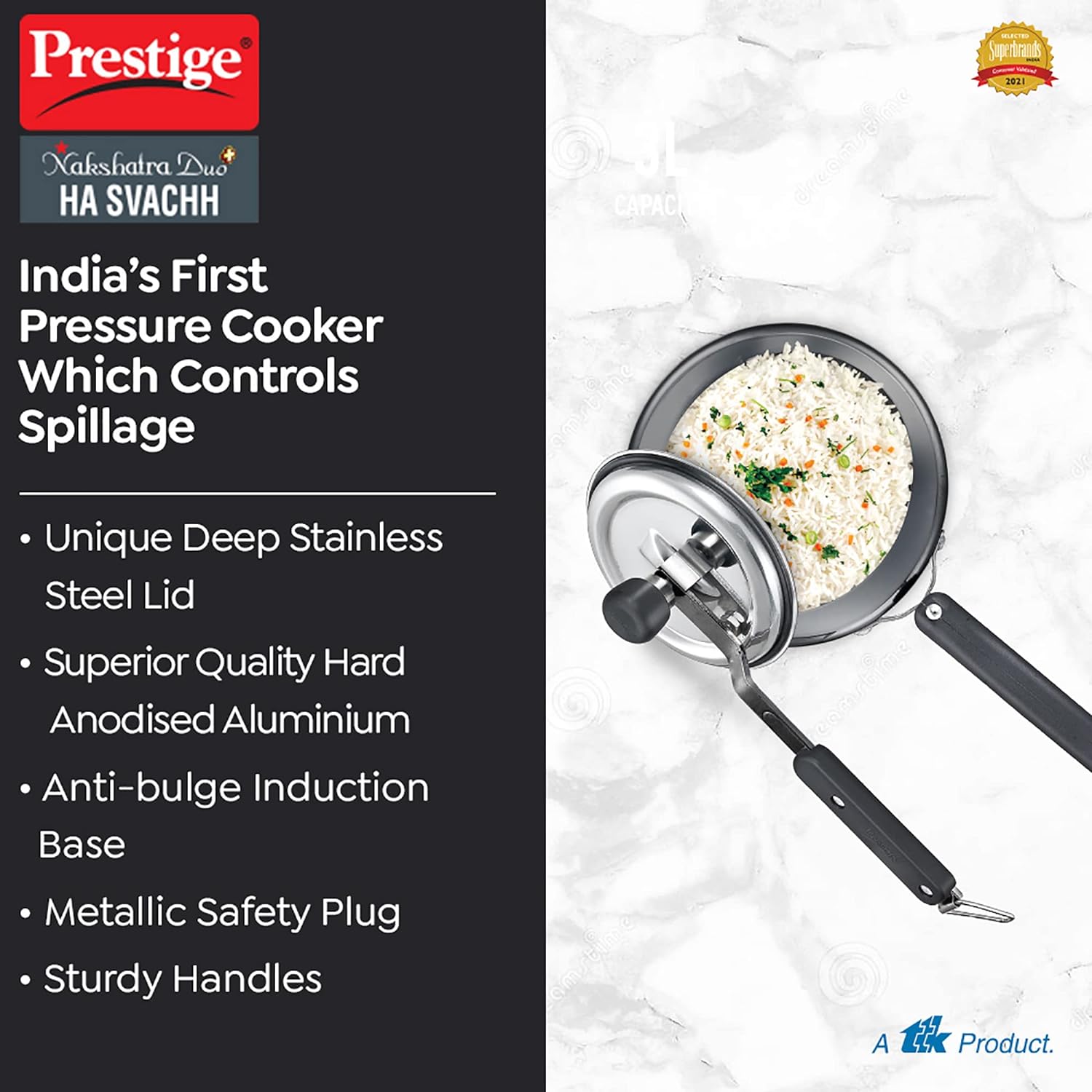 Prestige Nakshatra Duo Plus Svachh Hard Anodised Aluminium Pressure Cooker | Induction Compatible | Black