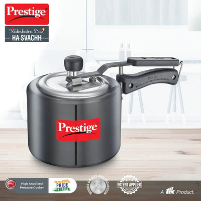 Prestige Nakshatra Duo Plus Svachh Hard Anodised Aluminium Pressure Cooker | Induction Compatible | Black