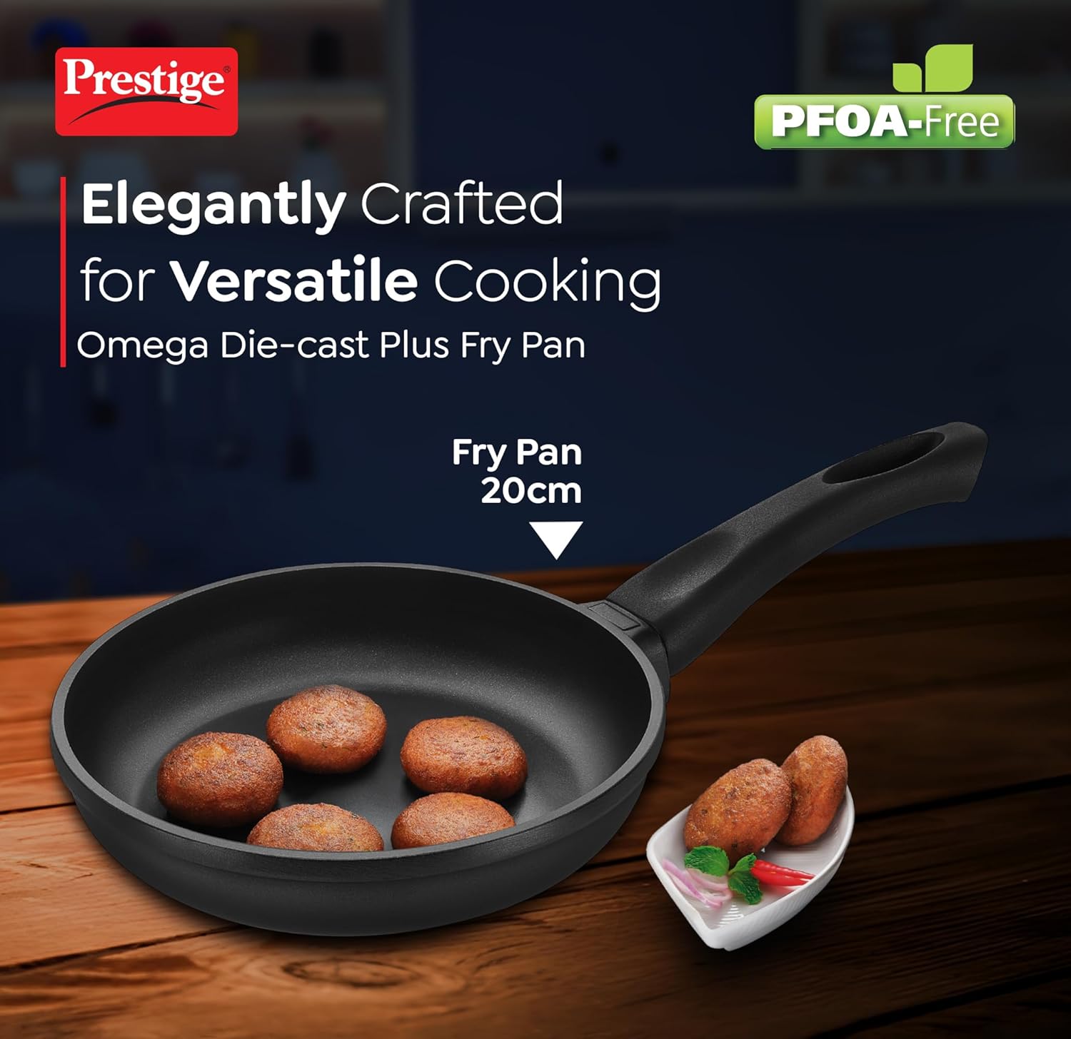 Prestige Omega Die-Cast Plus Aluminium Non-Stick Fry Pan | Gas & Induction Compatible | Black