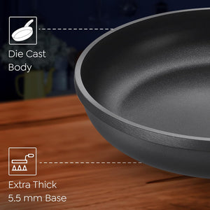Prestige Omega Die-Cast Plus Aluminium Non-Stick Fry Pan | Gas & Induction Compatible | Black