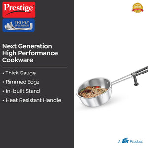 Prestige Splendor Tri-Ply Stainless Steel 13 cm Tadka Pan | Gas & Induction Compatible | Silver