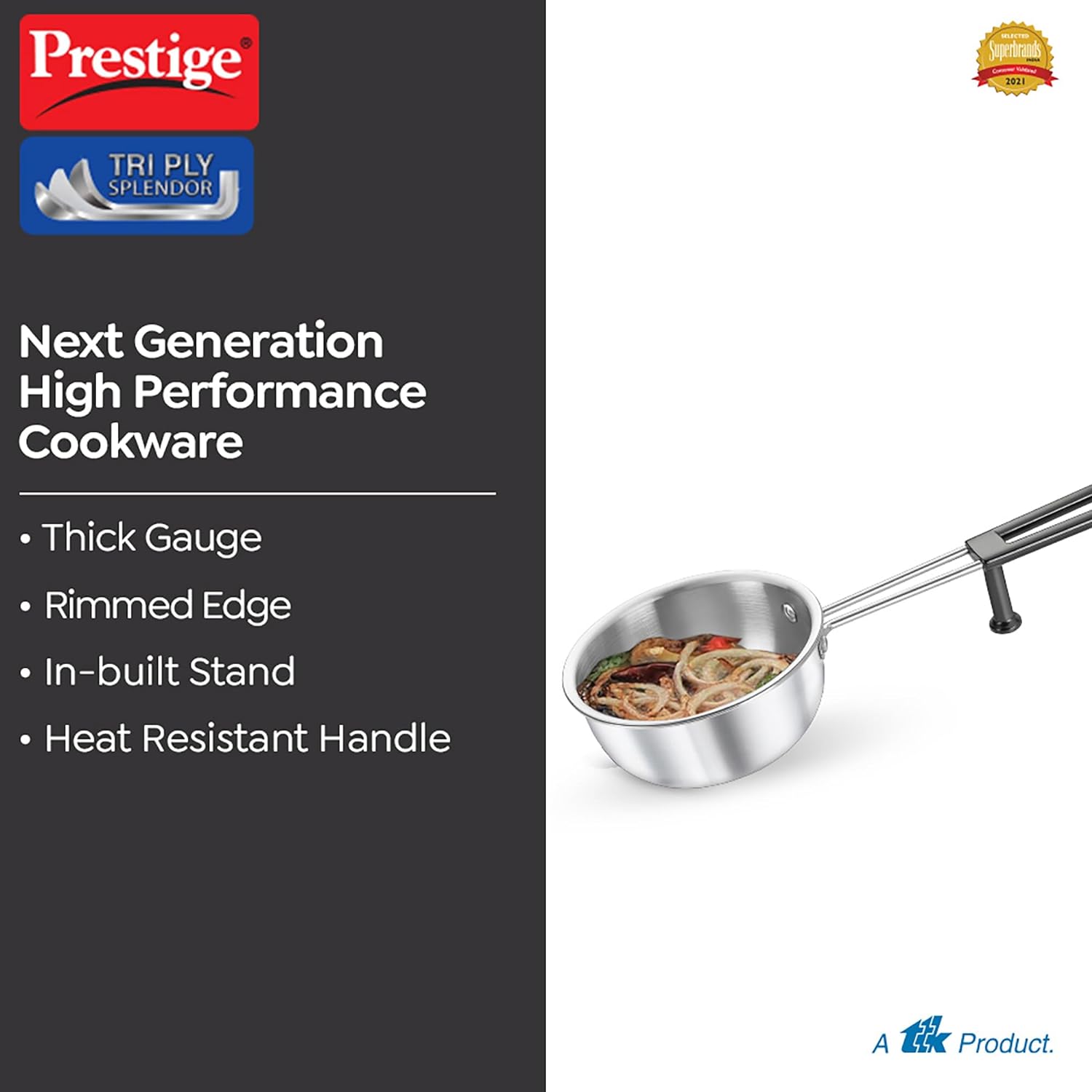 Prestige Splendor Tri-Ply Stainless Steel 13 cm Tadka Pan | Gas & Induction Compatible | Silver