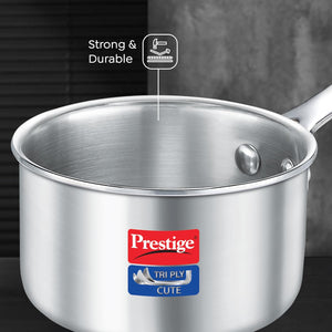 Prestige Tri-Ply Stainless Steel Cute Sauce Pan | 400 ML | Gas & Induction Compatible | Silver