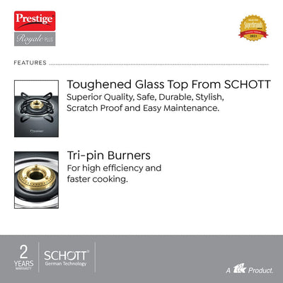 Prestige Royale Plus 4 Burner Schott Glasstop Gt04 Gas Stove | Black