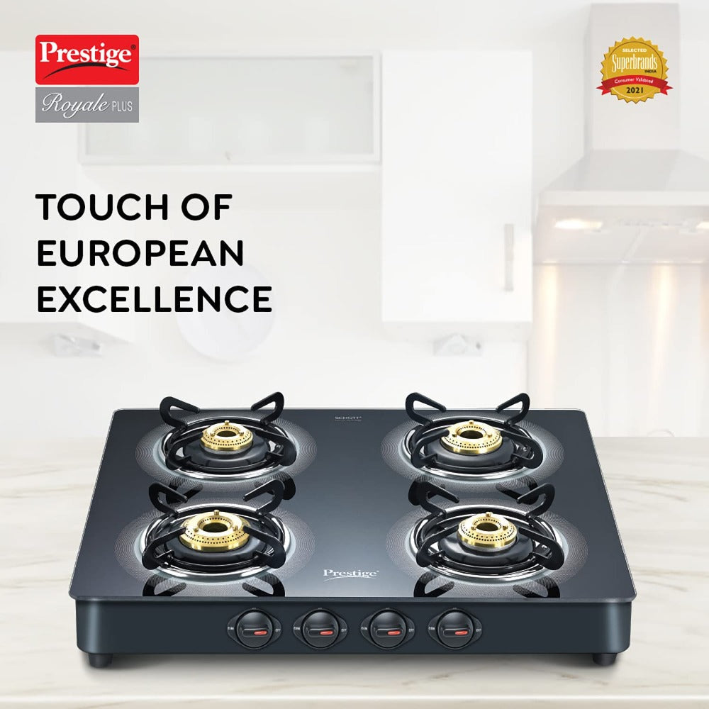 Prestige Royale Plus 4 Burner Schott Glasstop Gt04 Gas Stove | Black