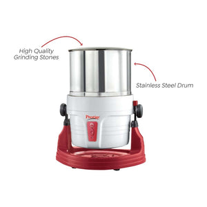 Prestige Stainless Steel Wet Grinder Pwg 01 200 Watts With Tilting Drum, Cocunut Scraper And Atta Kneader Attachment | White & Red