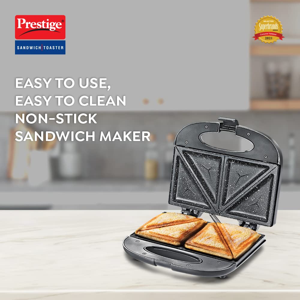 Prestige PSFSP Spatter Coated Non-stick Sandwich Toasters With fixed Sandwich Plates | Black