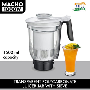 Prestige Macho 1000 Watts Pure Copper Motor Mixer Grinder with 4 Jars | Silver & Black
