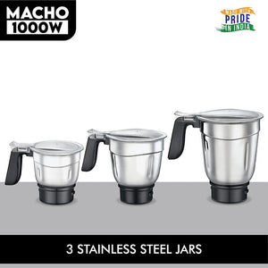 Prestige Macho 1000 Watts Pure Copper Motor Mixer Grinder with 4 Jars | Silver & Black