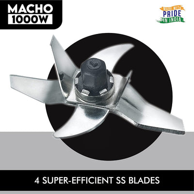 Prestige Macho 1000 Watts Pure Copper Motor Mixer Grinder with 4 Jars | Silver & Black