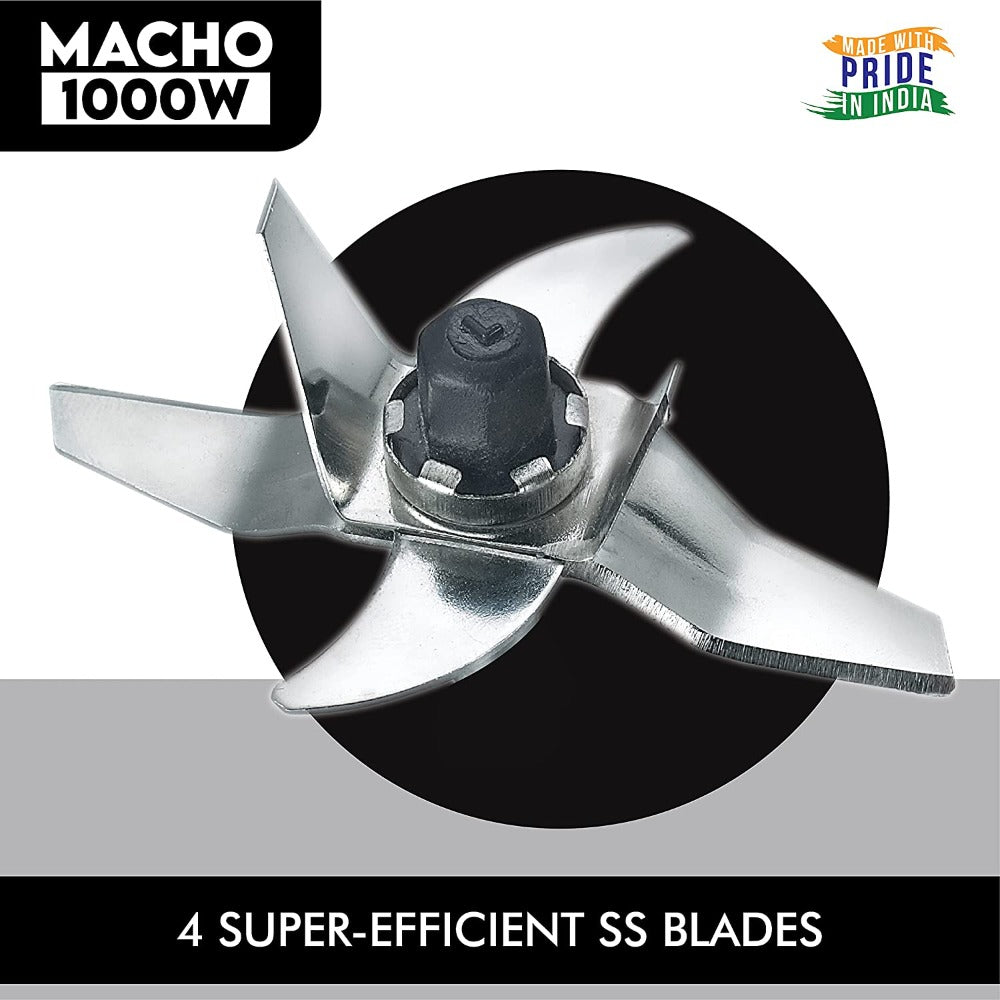 Prestige Macho 1000 Watts Pure Copper Motor Mixer Grinder with 4 Jars | Silver & Black