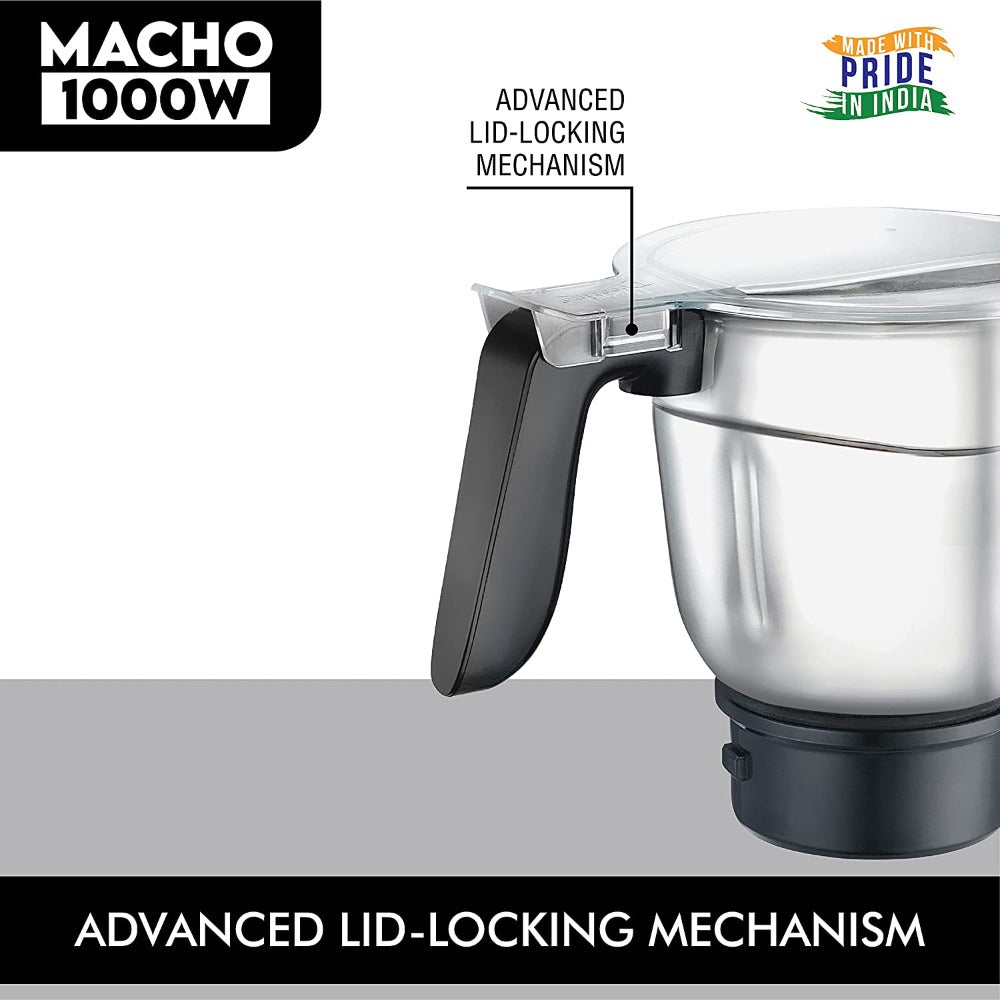 Prestige Macho 1000 Watts Pure Copper Motor Mixer Grinder with 4 Jars | Silver & Black