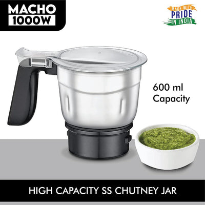Prestige Macho 1000 Watts Pure Copper Motor Mixer Grinder with 4 Jars | Silver & Black