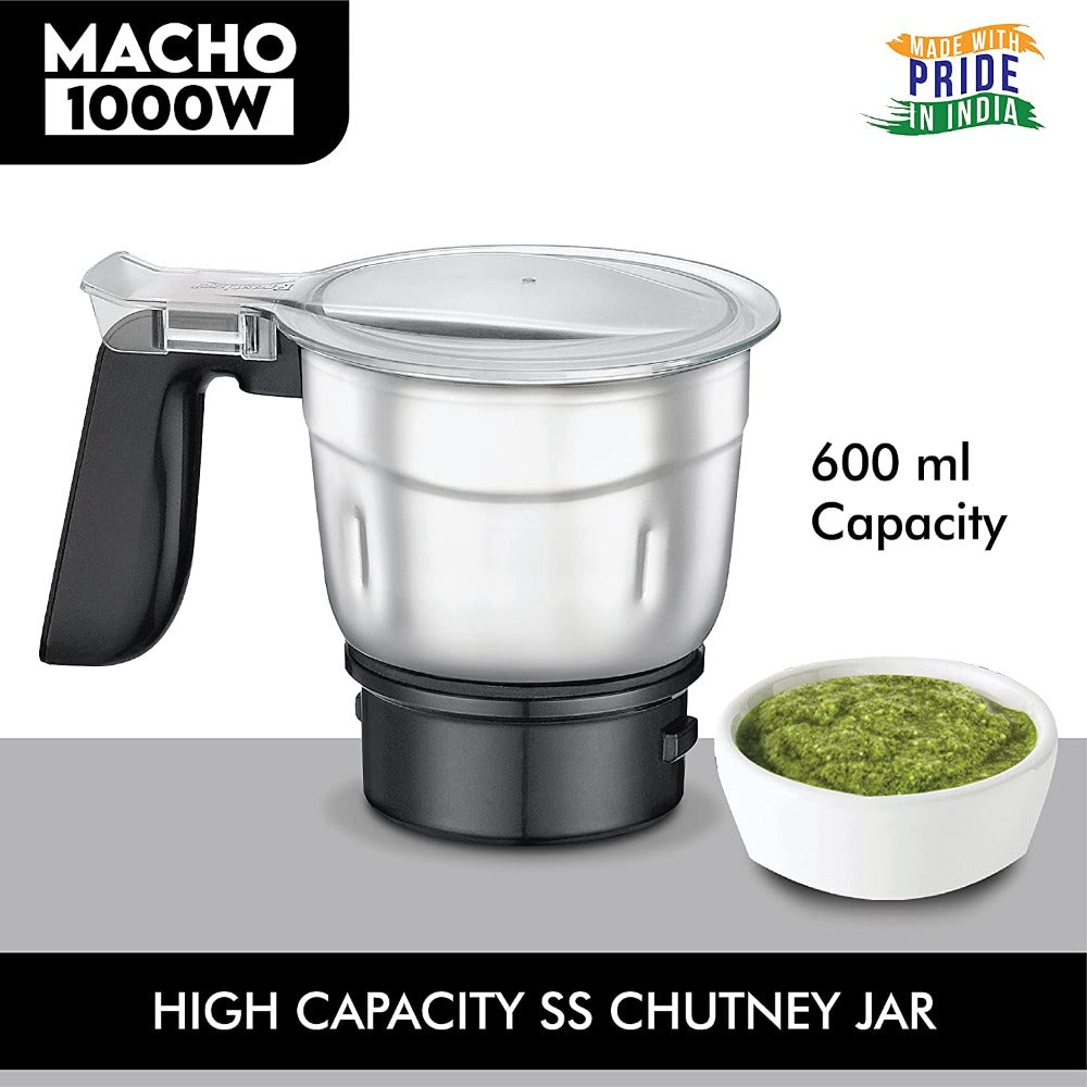 Prestige Macho 1000 Watts Pure Copper Motor Mixer Grinder with 4 Jars | Silver & Black