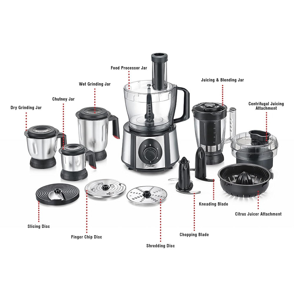 Prestige Amica Super Mixer Grinder 1000 Watt With 5 Jars & Multiple Accessories| Black&Silver