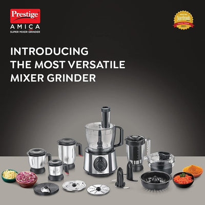 Prestige Amica Super Mixer Grinder 1000 Watt With 5 Jars & Multiple Accessories| Black&Silver