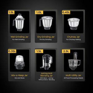 Prestige Endura Pro 1000W Multi Functional Mixer Grinder With Ball Bearing Technology | Black