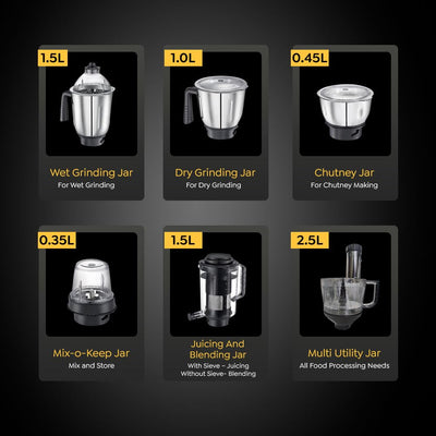 Prestige Endura Pro 1000W Multi Functional Mixer Grinder With Ball Bearing Technology | Black