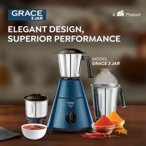 Prestige Grace 750W Mixer Grinder with 3 Stainless Steel Jars | Blue