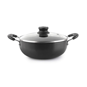 Classy Hard Anodised Kadhai Induction Base with Glass Lid, 3.5 Litres