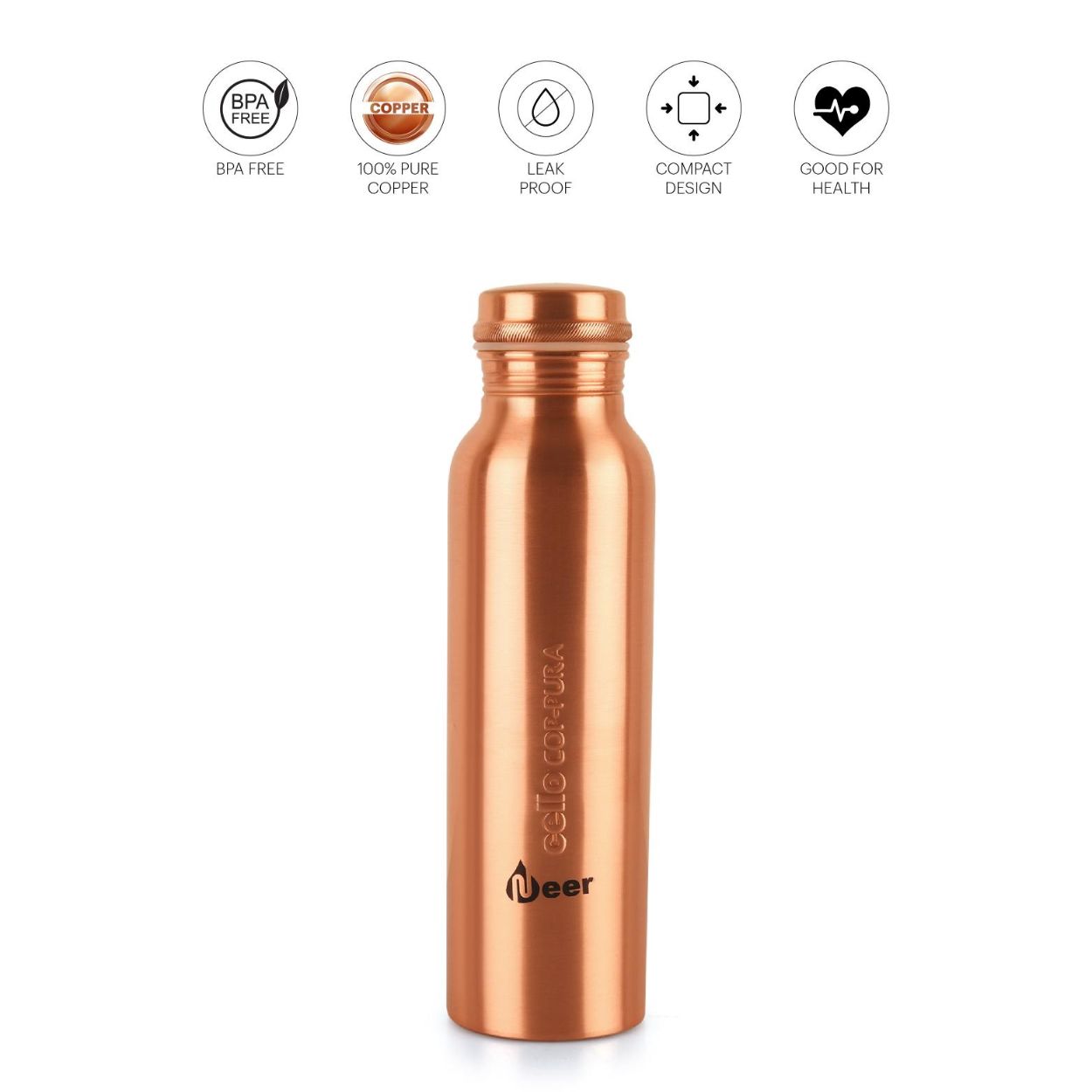 Cop-Pura Neer Copper Water Bottle, 1000ml