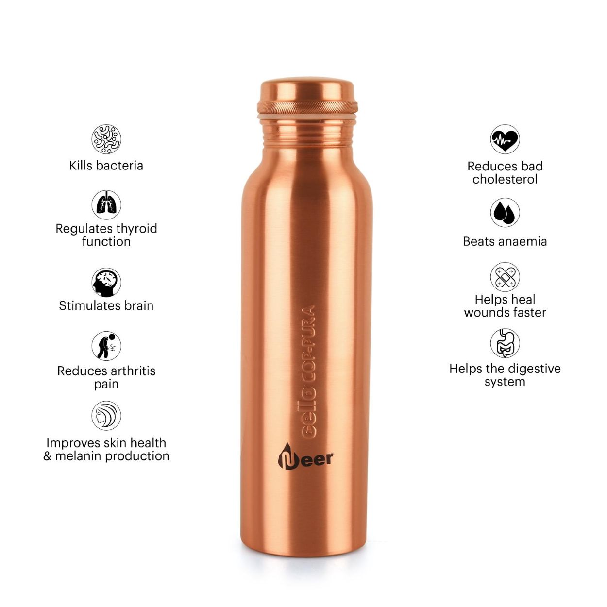 Cop-Pura Neer Copper Water Bottle, 1000ml
