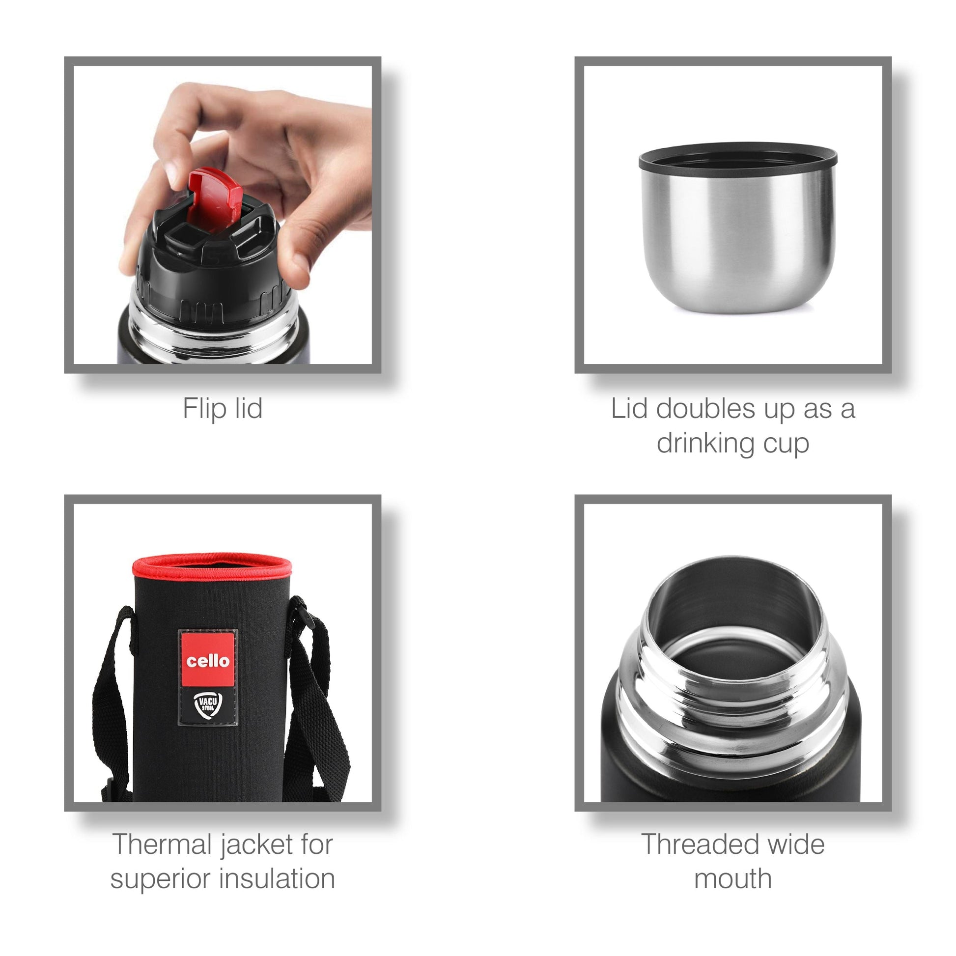 Duro Flip Flask, Vacusteel Water Bottle with Thermal Jacket