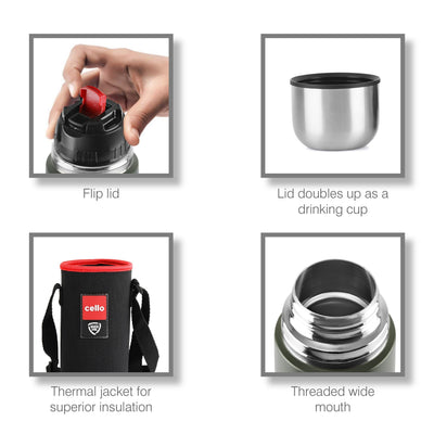 Duro Flip Flask, Vacusteel Water Bottle with Thermal Jacket