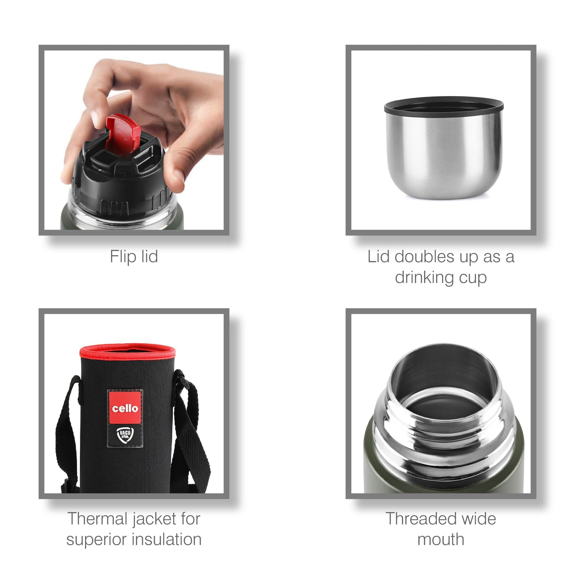 Duro Flip Flask, Vacusteel Water Bottle with Thermal Jacket