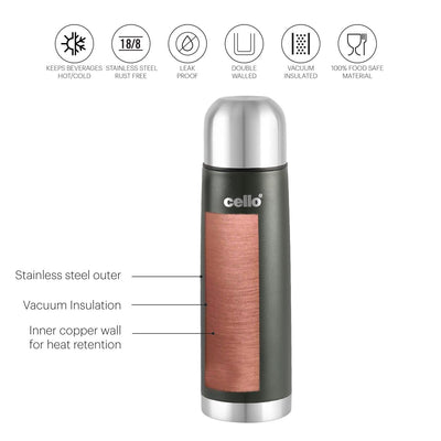 Duro Flip Flask, Vacusteel Water Bottle with Thermal Jacket