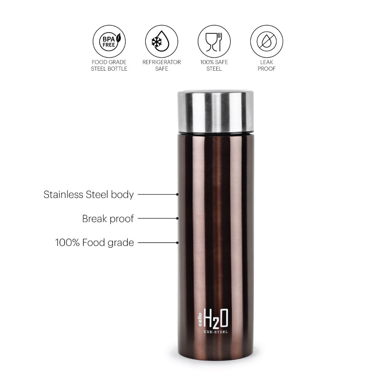 H2O Stainless Steel Water Bottle, 1000ml