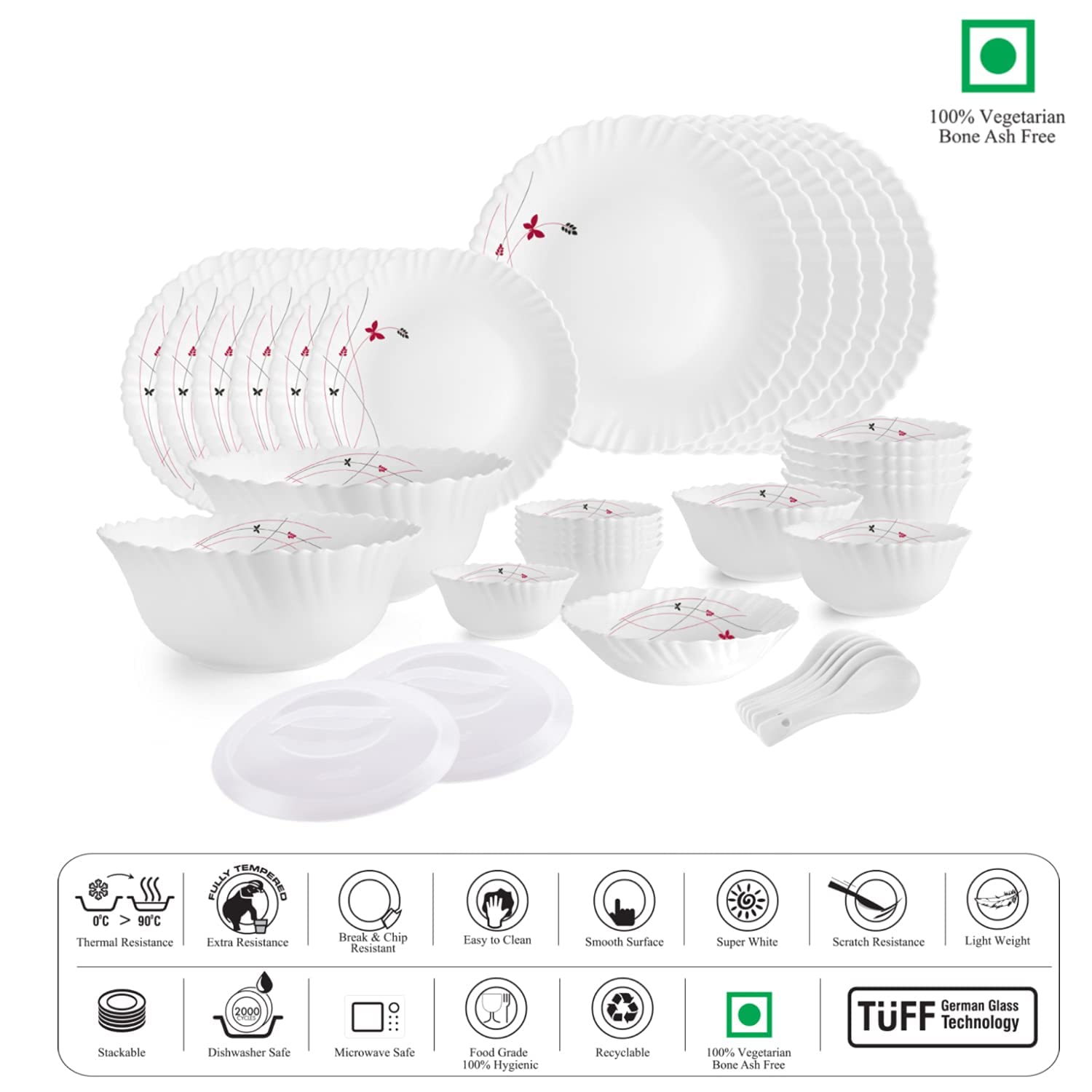Dazzle Series 35 Pieces Opalware Dinner Set for Family of 6