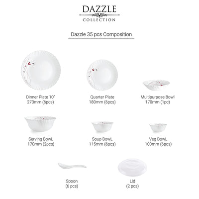 Dazzle Series 35 Pieces Opalware Dinner Set for Family of 6