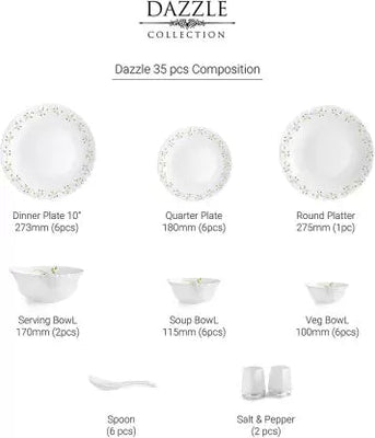Dazzle Series 35 Pieces Opalware Dinner Set for Family of 6