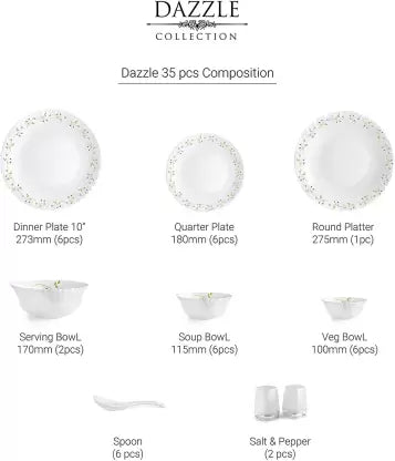 Dazzle Series 35 Pieces Opalware Dinner Set for Family of 6
