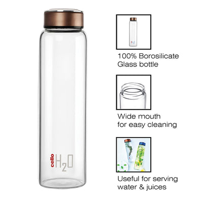 H2O Borosilicate Glass Water Bottle, 1000ml