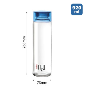 H2O Glass Water Bottle with Plastic Cap, 920ml