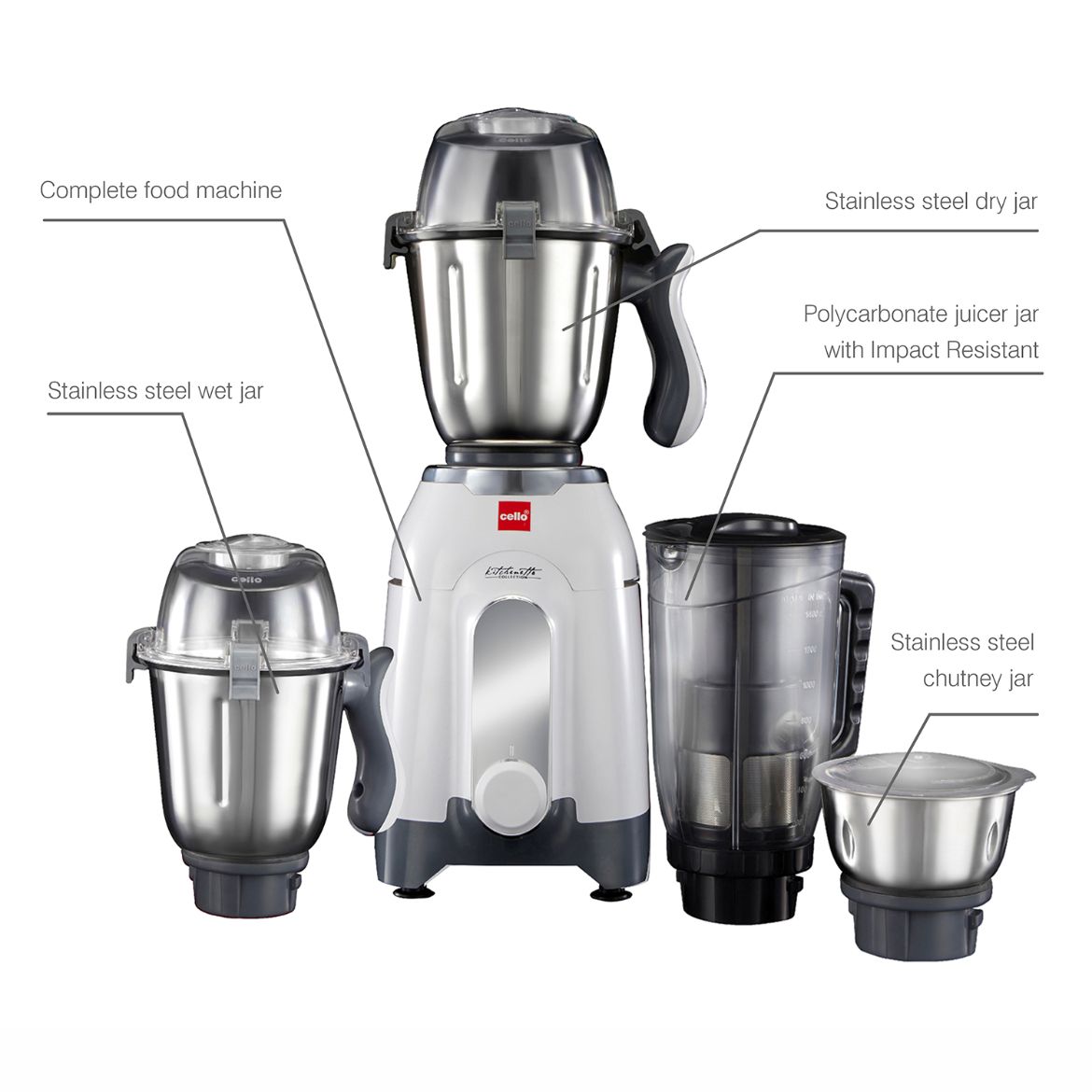 Discovery Pro Juicer Mixer Grinder with 4 Jars, 750W