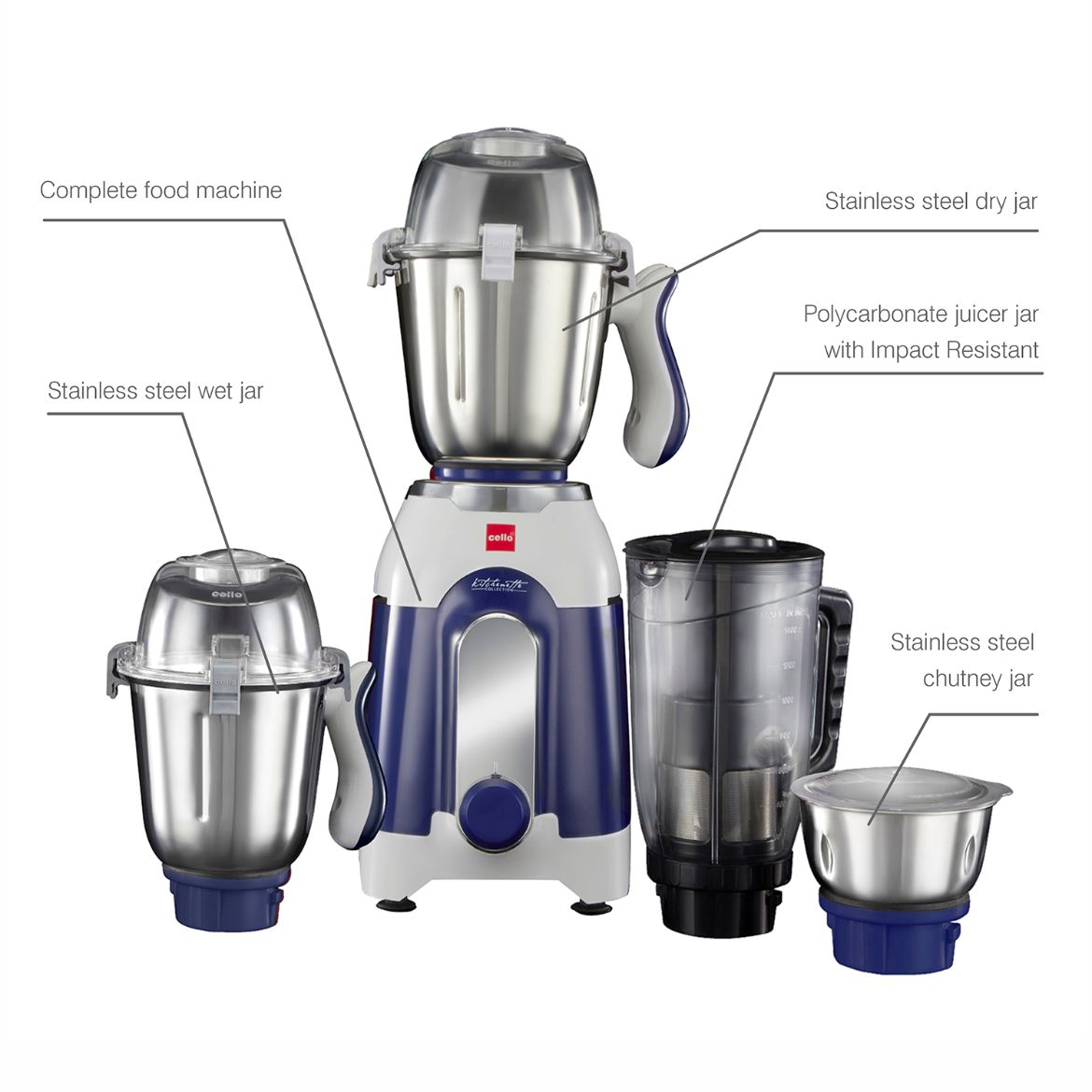 Discovery Pro Juicer Mixer Grinder with 4 Jars, 750W