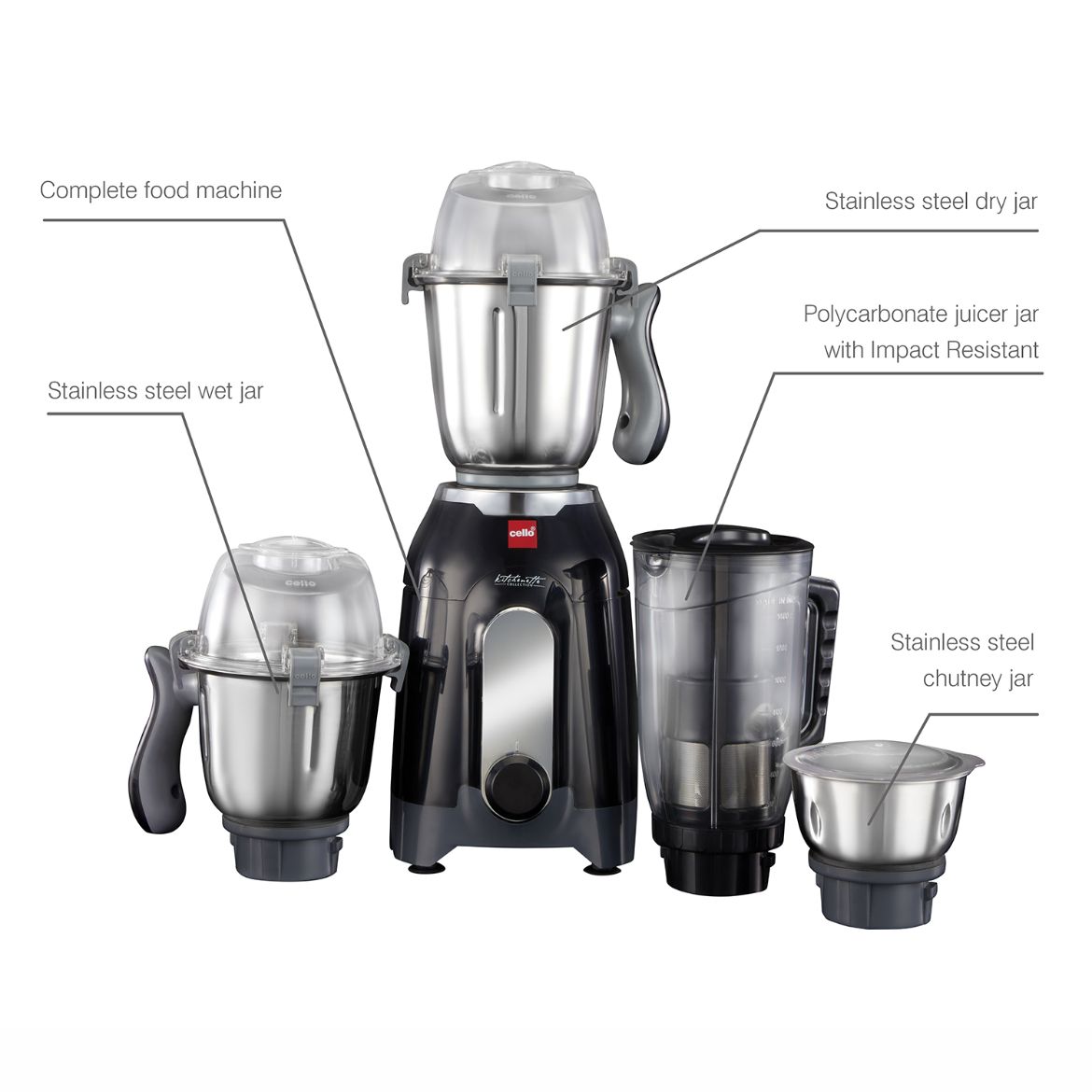 Discovery Pro Juicer Mixer Grinder with 4 Jars, 750W