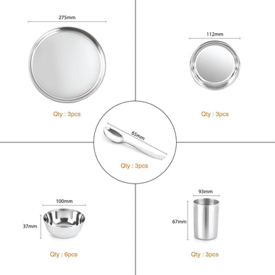 Steelox 18 Pieces Stainless Steel Dinner Set for Family of 3