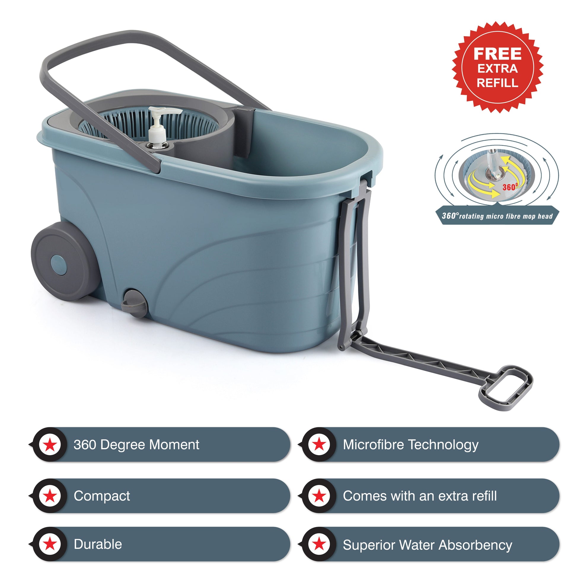 Kleeno Max Clean Spin Mop Bucket with Soap Dispenser